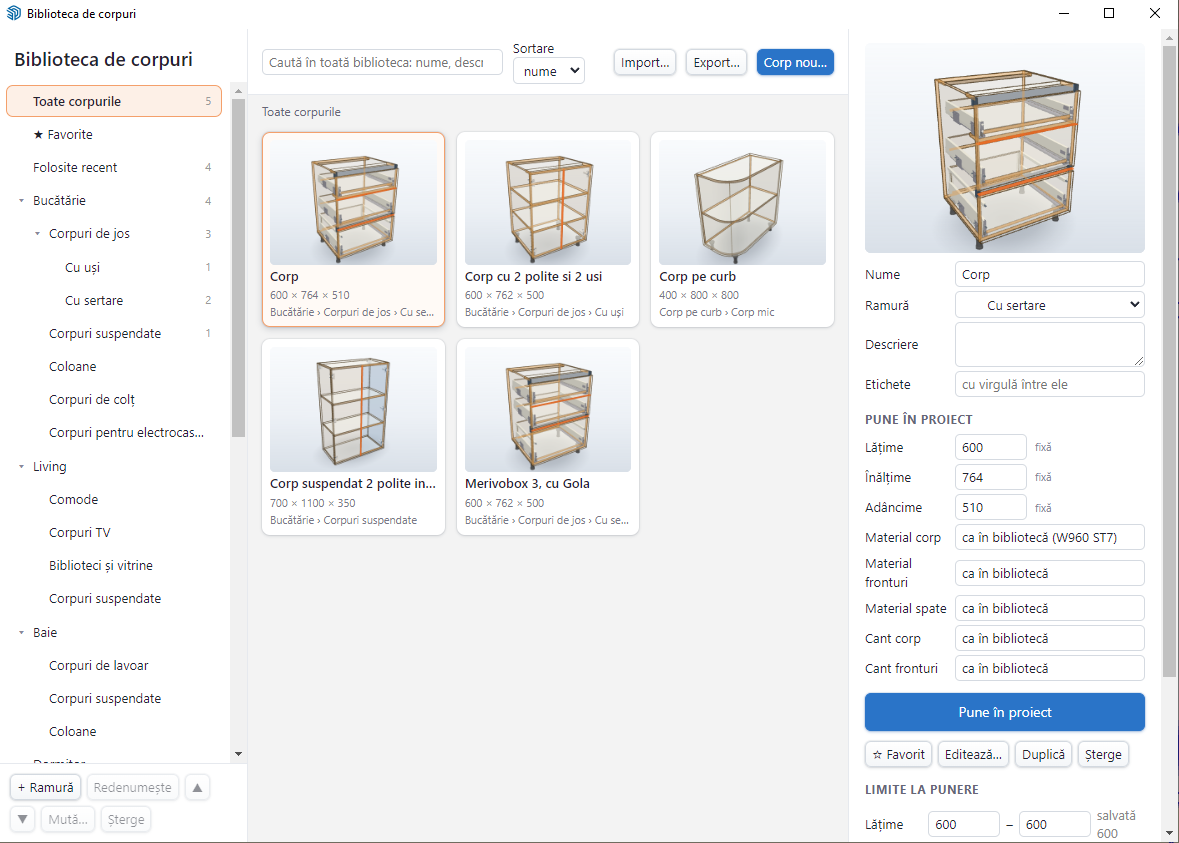 Biblioteca de corpuri de mobilier folosite în proiectele SketchUp